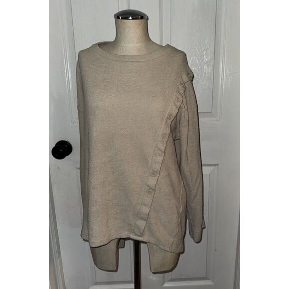 AZUL By Moussy Women’s Light Tan Button 3/4 Sleeve Blouse Size M Cotton - Picture 1 of 6